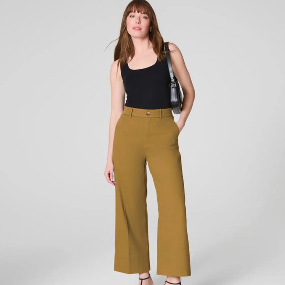 SPANX Stretch Twill Cropped Wide Leg Pant Petite Medium Dark Pine - Picture 3 of 7